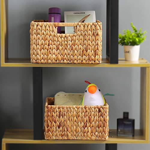 HOONEX Water Hyacinth Storage Baskets for Organizing, Decorative Wicker Baskets with Carrying Handles, Set of 2, Natural - Image 2