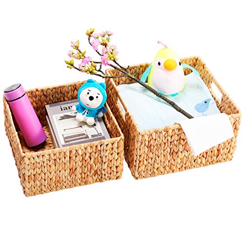 HOONEX Water Hyacinth Storage Baskets for Organizing, Decorative Wicker Baskets with Carrying Handles, Set of 2, Natural - Image 3