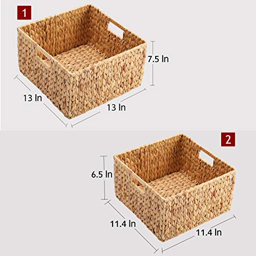 HOONEX Water Hyacinth Storage Baskets for Organizing, Decorative Wicker Baskets with Carrying Handles, Set of 2, Natural - Image 4