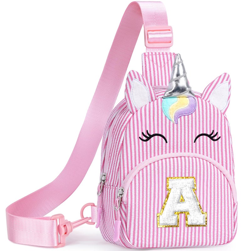 YOOLIFE Easter Gifts for Kids Girls Birthday Gifts for 2 3 4 5 6 7 8 Year Old Girls, Small Sling Bag Initial Fanny Pack for Girl, Unicorn Crossbody Bag Purse for Girl Easter Basket Stuffers, Pink (A) - Image 1