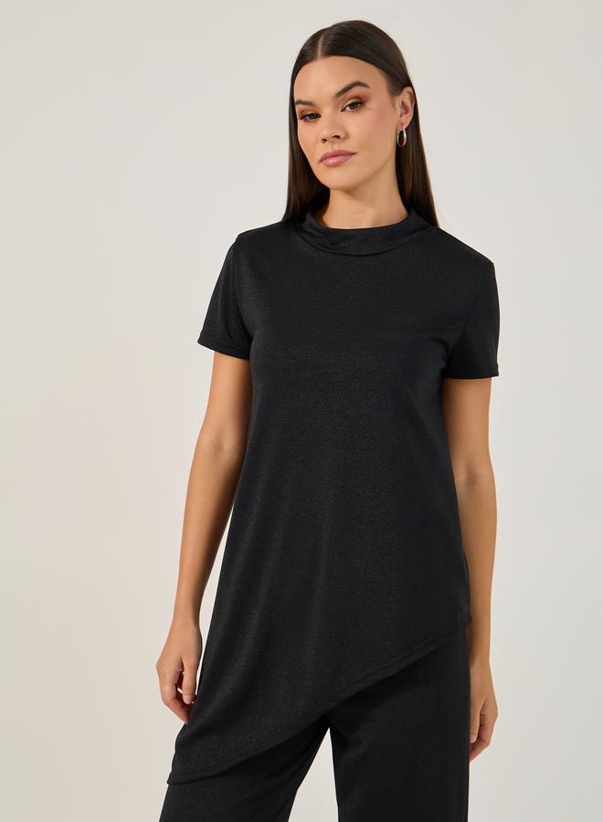 Styli Solid Knitted Asymmetrical Top and Straight Leg Pants Set - Image 2
