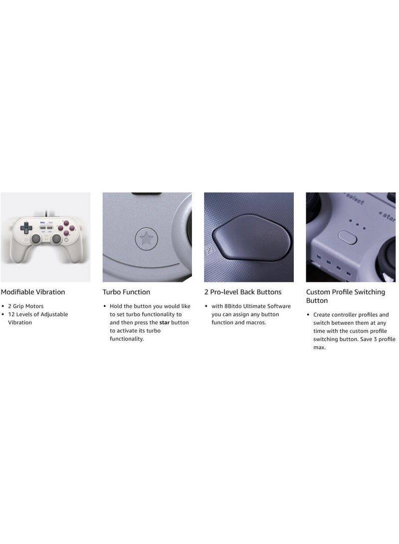 8Bitdo وحدة تحكم الألعاب السلكية 8BitDo Pro 2 الكلاسيكية لجهاز سويتش، ويندوز، أبل، أندرويد، ستيم ديك، وراسبيري باي مع عصا التحكم/المشغلات بتأثير هول، زرين خلفيين بمستوى احترافي، وظيفة التربو، الاهتزاز والتحكم في الحركة، جيروسكوب 6 محاور، تخصيص تخطيط الأزرار، قبضة محسّنة - Image 4