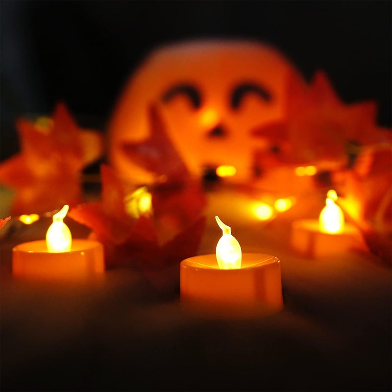 Homemory Halloween 24 Pack Orange Tea Light Candles, Battery Operated LED Tealights, Small Pumpkins Lights with Warm White Bulb, Flameless, Electric Fake Tea Candles Realistic for Halloween, Pumpkin Lanterns - Image 5