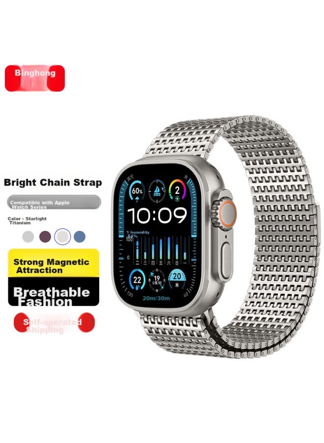 Bing Hong Binghong Compatible With Apple Watch Band, Apple Iwatch Ultra2/s10 Band, S9/s8/se2/7 Milanese Magnetic Metal - Starlight Titanium 44/45/46/49mm - Image 1