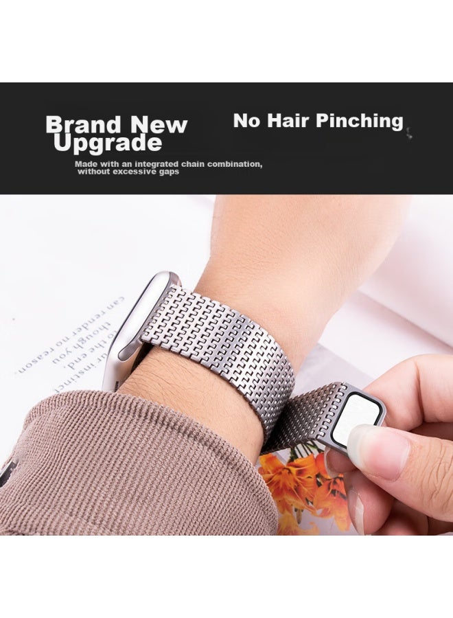 Bing Hong Binghong Compatible With Apple Watch Band, Apple Iwatch Ultra2/s10 Band, S9/s8/se2/7 Milanese Magnetic Metal - Starlight Titanium 44/45/46/49mm - Image 5
