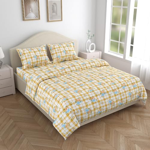 haus & kinder Bed Sheet Double Bed, 144 TC Double Bed Bedsheet, 100 X 90 Inches Cotton Bedsheet for Double Bed, Bedsheet Queen Size Bed Cotton - Iris Whisper - Image 1