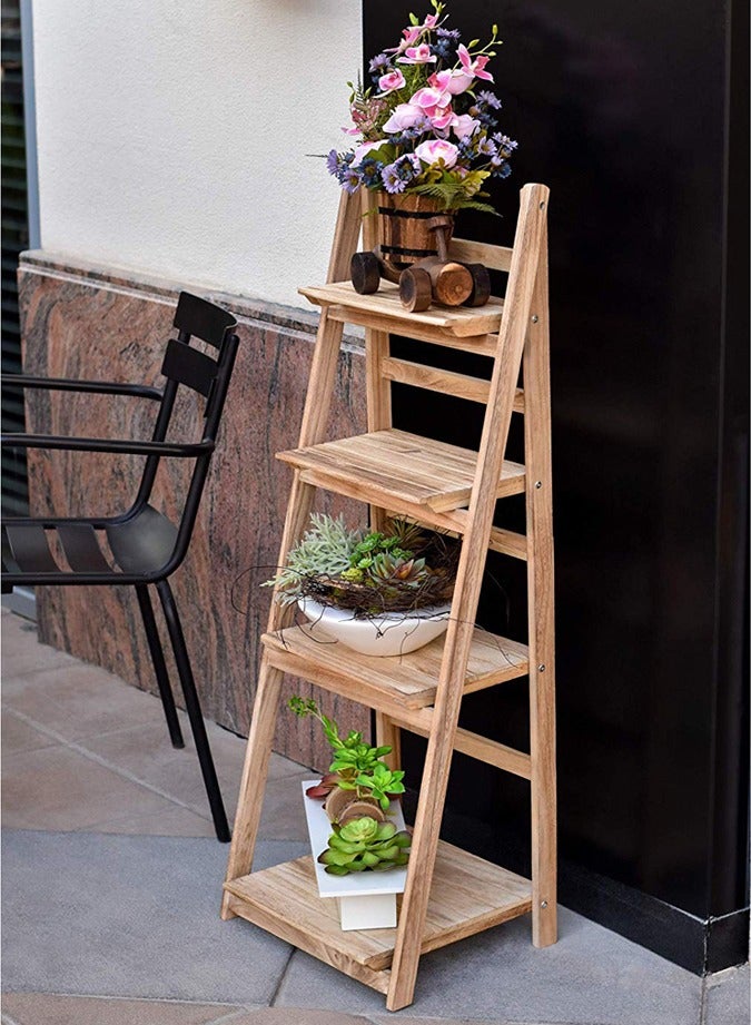 LINGWEI Wooden Flower Stand Foldable Four Layers Great For Displaying Potted Plants Books Shelves Flowers Rack Home Indoor Outdoor Decoration  - Image 2
