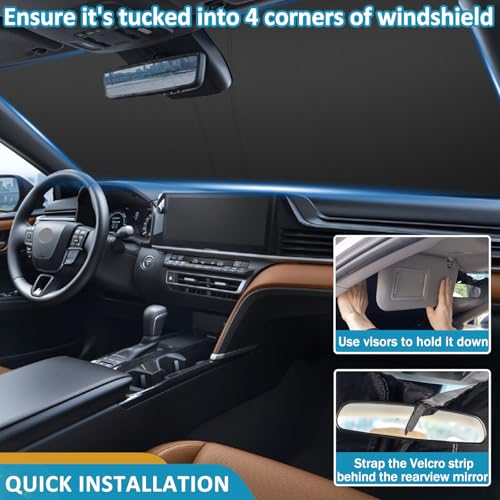 TOPINSTALL واقي شمس قابل للطي متوافق مع تويوتا كامري 2025 2026، واقي شمس نافذة أمامية مع حقيبة تخزين، واقي شمس زجاج أمامي أكثر سمكًا - Image 3