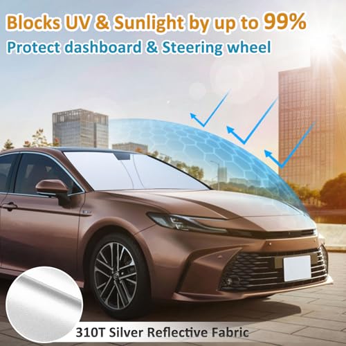 TOPINSTALL واقي شمس قابل للطي متوافق مع تويوتا كامري 2025 2026، واقي شمس نافذة أمامية مع حقيبة تخزين، واقي شمس زجاج أمامي أكثر سمكًا - Image 2