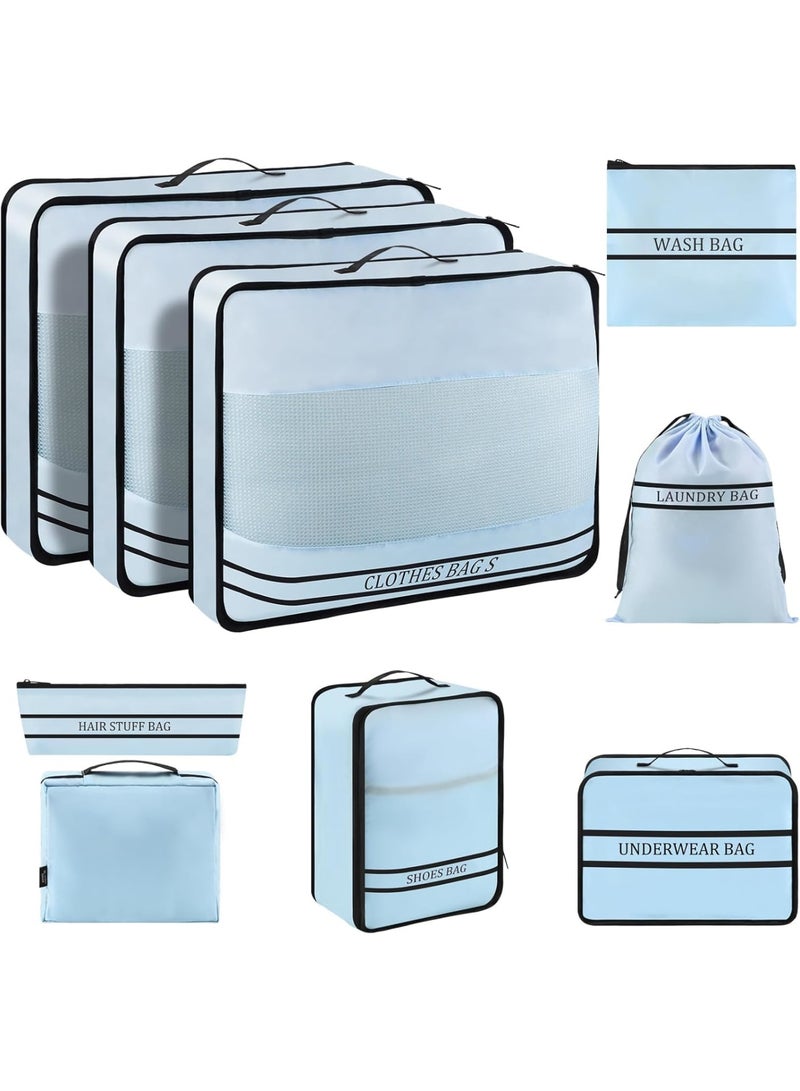 Zikra 9 Set Packing Cubes Luggage Packing Organizers, Lightweight Travel Essential Bag for Travel Accessories, Lightweight Mesh Zipper, Space Saving Travel Bags for Clothes, Shoes, Suitcases, Blue - Image 1