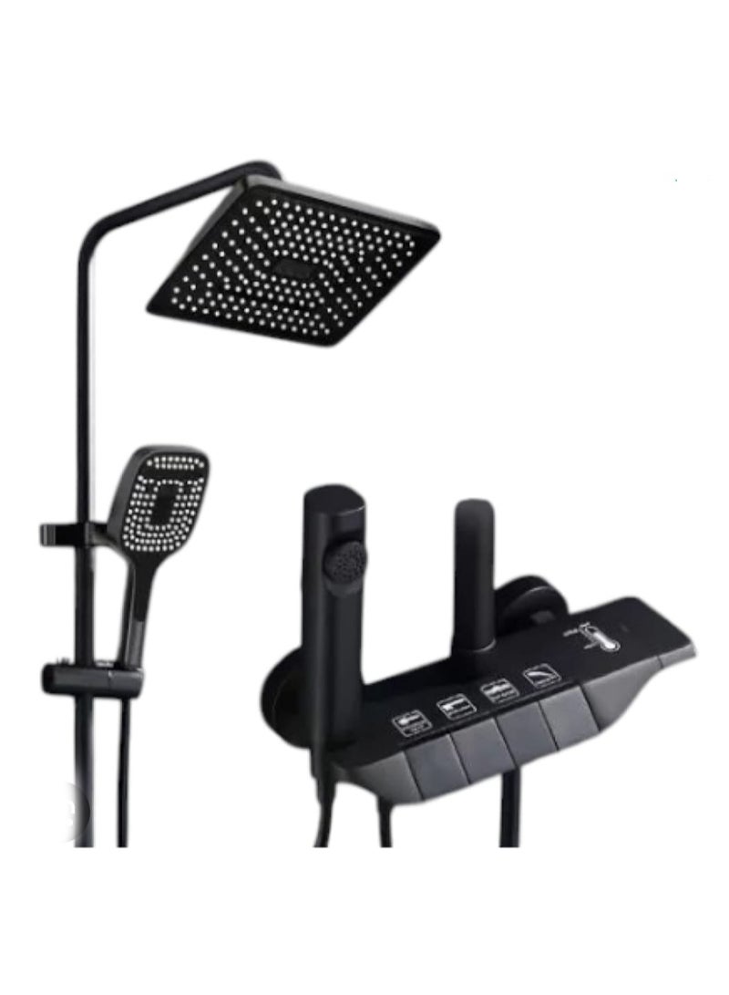 الفجر طقم دش حمام بيانو فاخر أسود مطفي بذراع علوي مربع ودش يدوي متعدد الأوضاع مع تحكم مفاتيح بيانو وتصميم عصري - Image 4