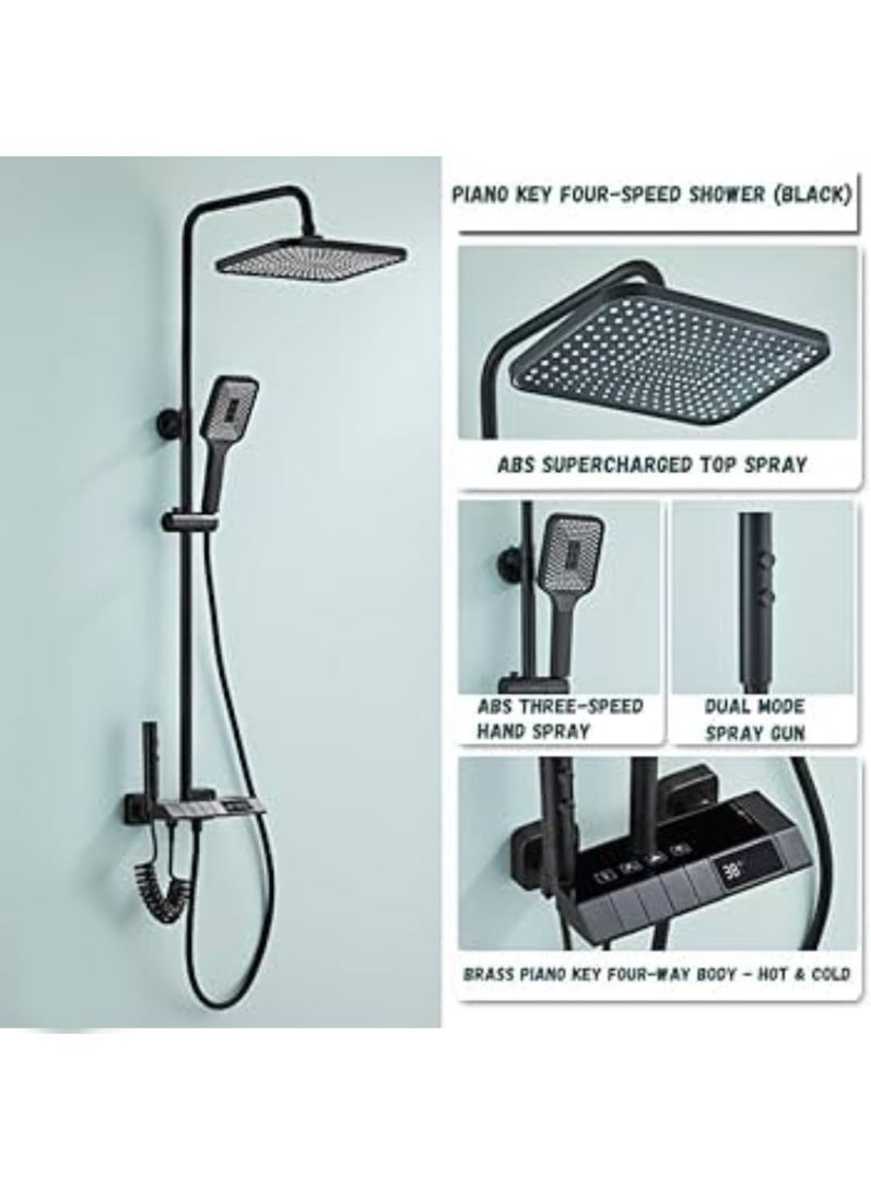 الفجر طقم دش حمام بيانو فاخر أسود مطفي بذراع علوي مربع ودش يدوي متعدد الأوضاع مع تحكم مفاتيح بيانو وتصميم عصري - Image 3