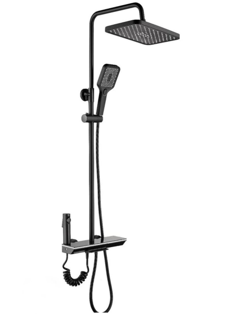 الفجر طقم دش حمام بيانو فاخر أسود مطفي بذراع علوي مربع ودش يدوي متعدد الأوضاع مع تحكم مفاتيح بيانو وتصميم عصري - Image 1