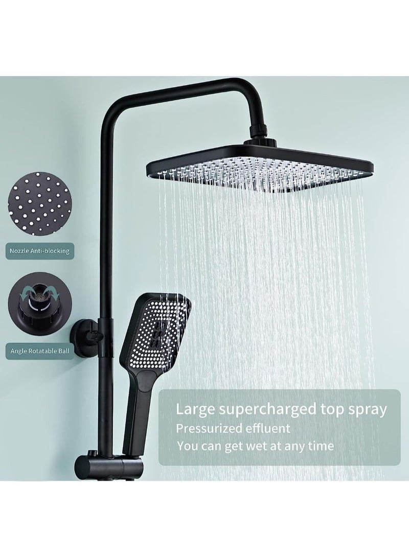 الفجر طقم دش حمام بيانو فاخر أسود مطفي بذراع علوي مربع ودش يدوي متعدد الأوضاع مع تحكم مفاتيح بيانو وتصميم عصري - Image 2