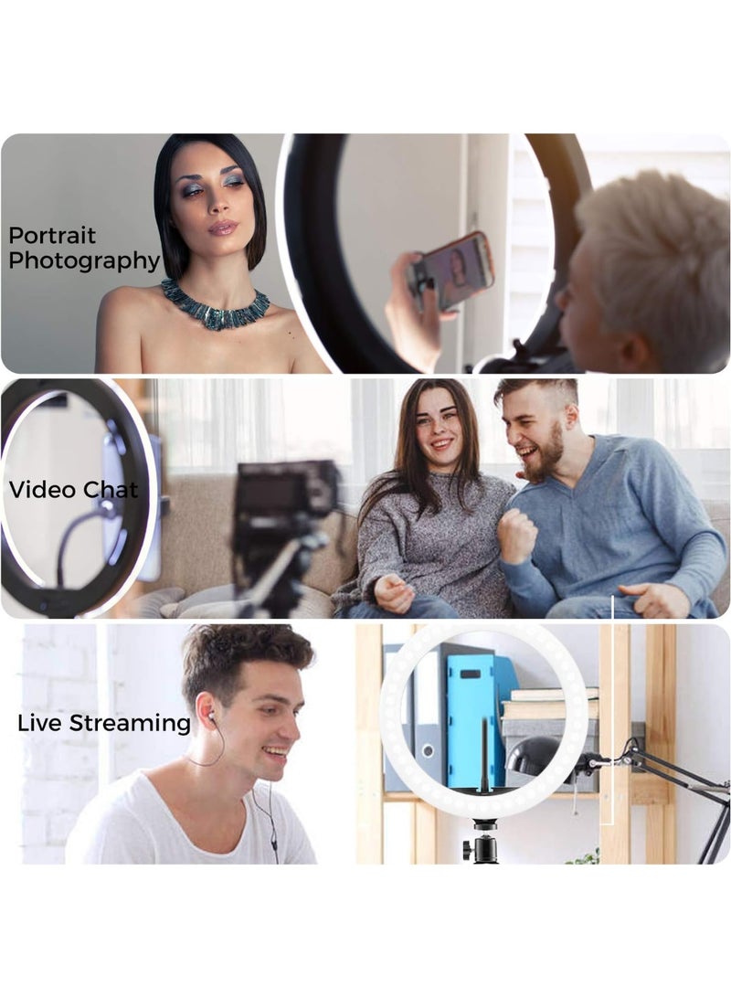 Portable LED Ring Light for Selfie Photography with Tripod & Mobile Holder – 3 Light Colors & 10 Brightness Levels for Makeup & Desk Use - Image 3