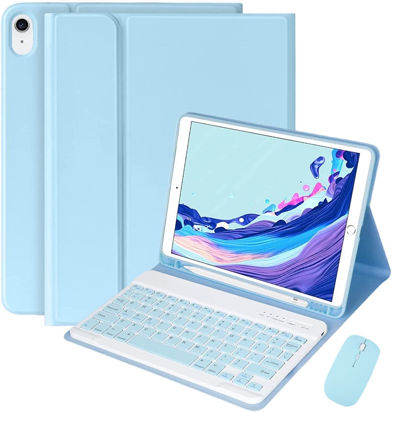 لوحة مفاتيح مغناطيسية قابلة للفصل رفيعة مع حامل قلم لجهاز iPad 10.2 بوصة iPad الجيل 9 و8 و7 وAir3 وPro10.5 باللون الأزرق السماوي