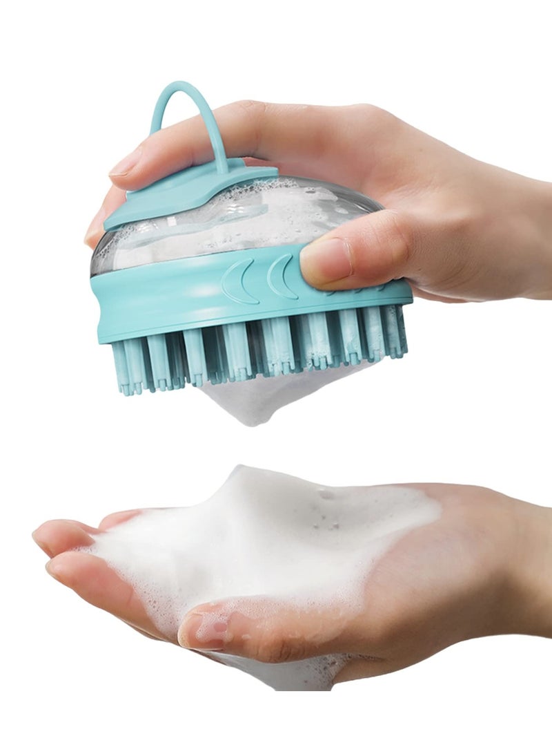 SYOSI Dog Cat Pet Bath Brush Comb,  Silicone Rubber Dog Grooming Brush, Silicone Puppy Massage Brush Hair Fur Grooming Cleaning Brush Soft Shampoo Dispenser Dog shower brush (Blue) - Image 5