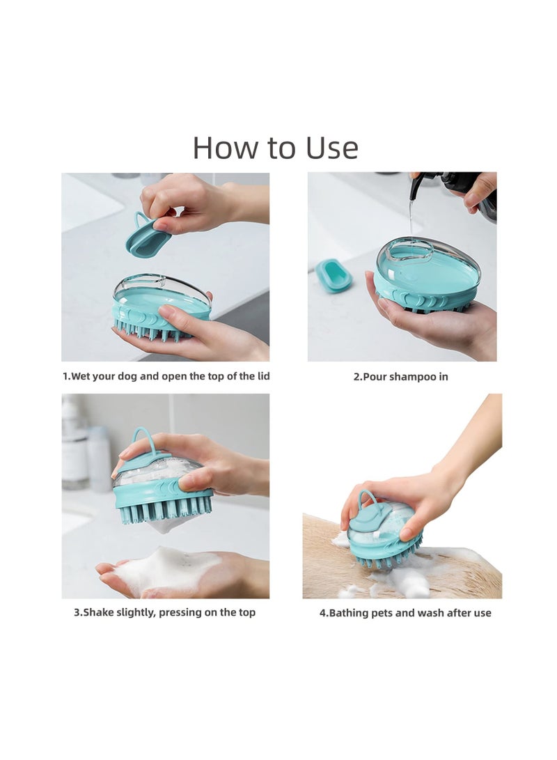 SYOSI Dog Cat Pet Bath Brush Comb,  Silicone Rubber Dog Grooming Brush, Silicone Puppy Massage Brush Hair Fur Grooming Cleaning Brush Soft Shampoo Dispenser Dog shower brush (Blue) - Image 4