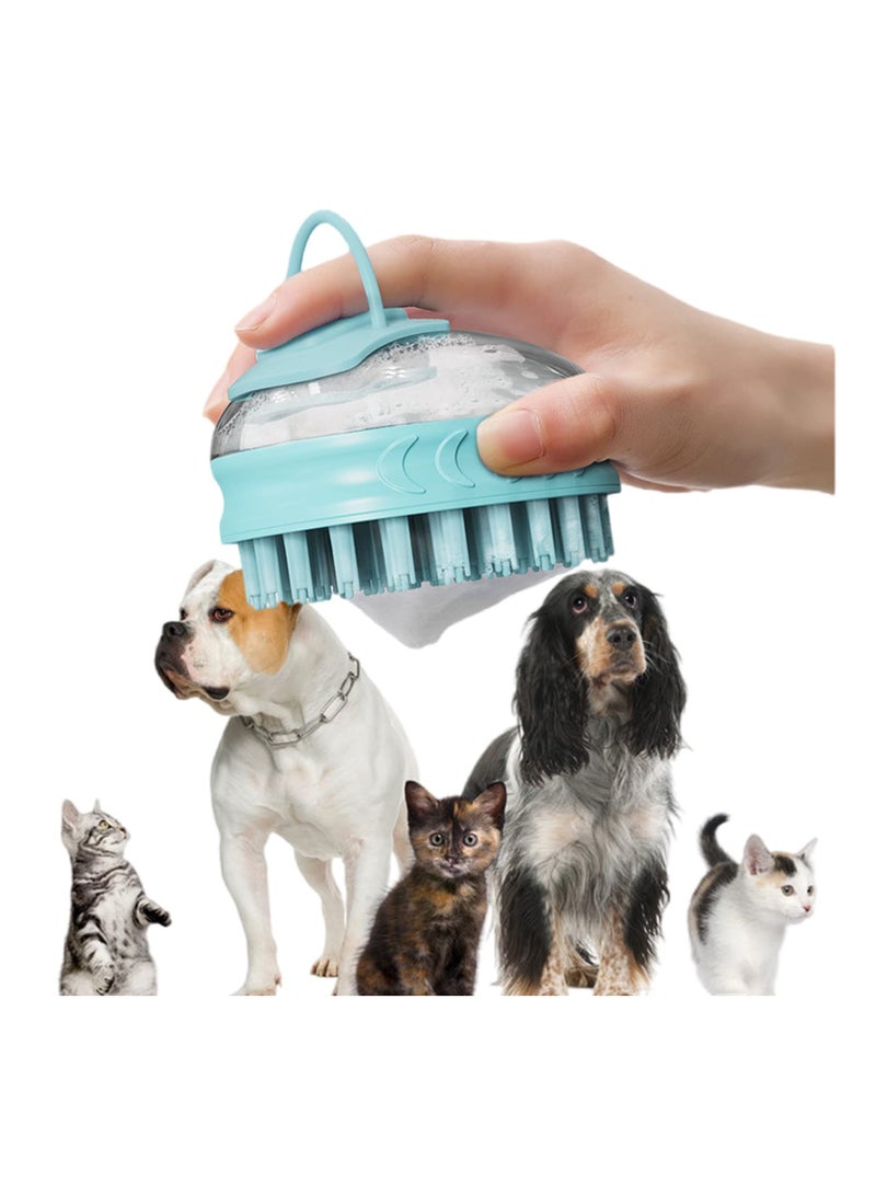 SYOSI Dog Cat Pet Bath Brush Comb,  Silicone Rubber Dog Grooming Brush, Silicone Puppy Massage Brush Hair Fur Grooming Cleaning Brush Soft Shampoo Dispenser Dog shower brush (Blue) - Image 3