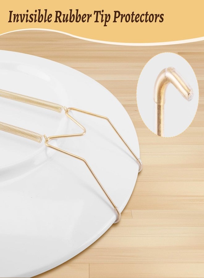 Litray 4 Pack Plate Hangers for Wall, Suitable for 8-10 inch Art Plate, Stainless Steel Invisible Heavy-Duty Wire Plate Holder with Wall Hooks, Display Hanger for Decorative Plates/Dishes/Platters(Gold) - Image 4