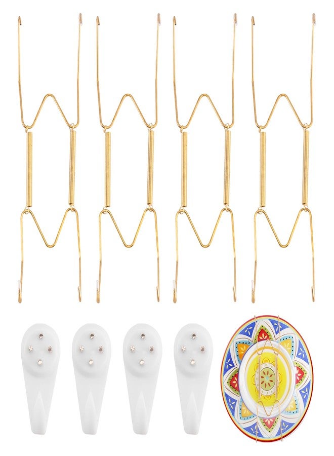 Litray 4 Pack Plate Hangers for Wall, Suitable for 8-10 inch Art Plate, Stainless Steel Invisible Heavy-Duty Wire Plate Holder with Wall Hooks, Display Hanger for Decorative Plates/Dishes/Platters(Gold) - Image 1
