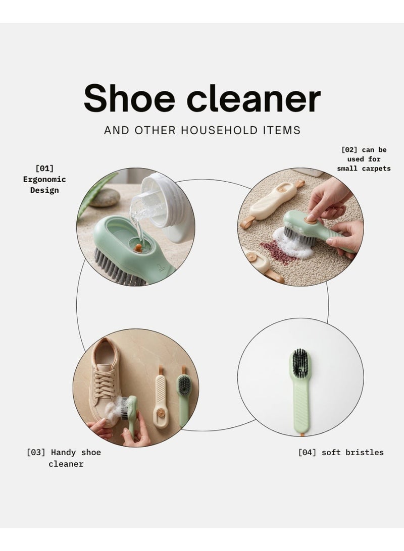 Multifunctional Liquid Dispensing Cleaning Brush Set for Shoes & Household, 2-Piece - White & Green - Image 2