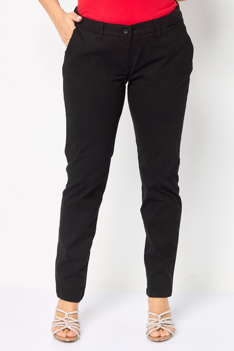 Napapijri Women Slim Fit Solid Straight Leg Pants, Black - Image 1