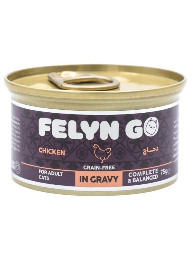 Felyn Go Chicken in Gravy Wet Cat Food 6 x75g – Complete, Grain-Free, High-Protein Nutrition - Image 1