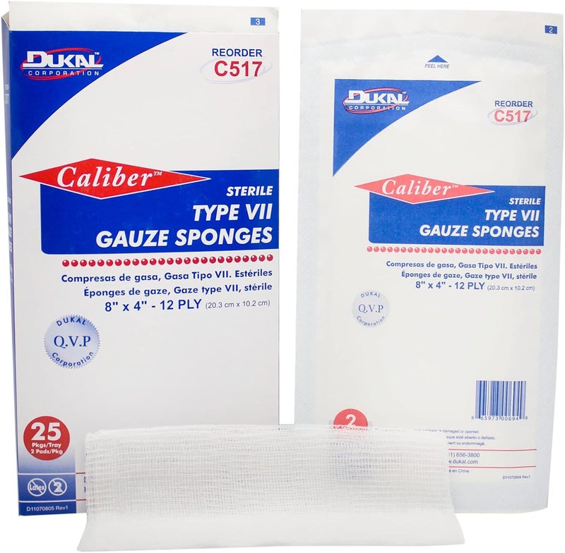 Dukal Type VII Gauze Sponges 8 x 4 Pack of 50 Sterile Wound Pads 12ply Sterile 100 otton Gauze Sponges Wound Care Dressing Pads for Cleaning Prepping Wound Care Gauze Bandages C517 - Image 1