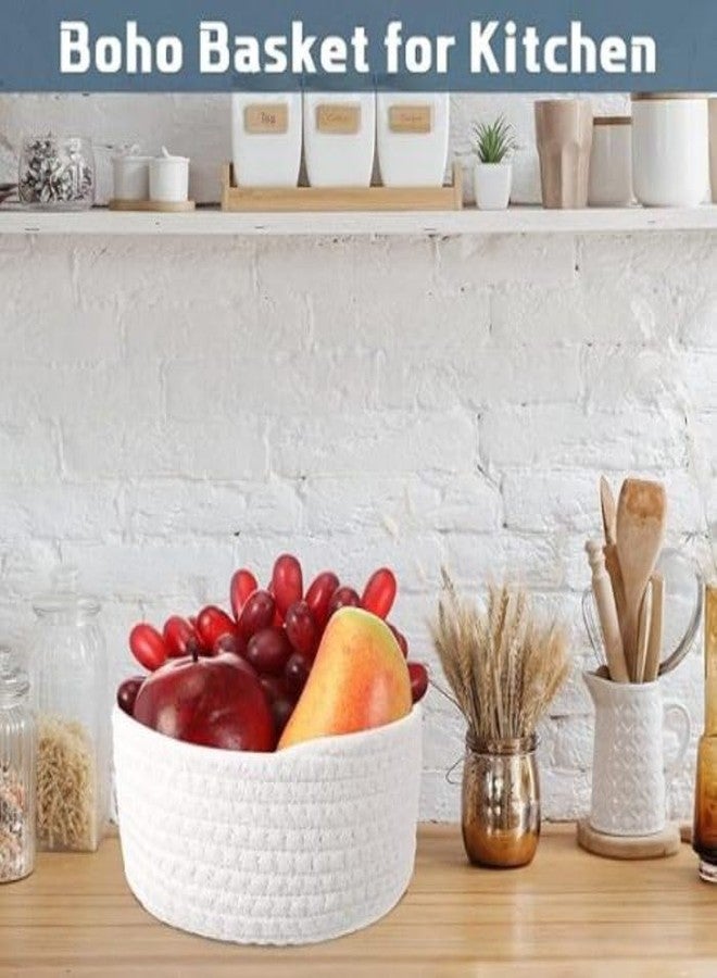 GRATIFY 4 Pcs Small Storage Cotton Rope Woven Baskets for Gifts Empty Boho Storage Baskets Gift Cute Baby Basket for Nursery Basket Easter Decorative Storage Bins for Living Room (Multi White) - Image 2