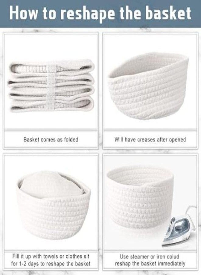 GRATIFY 4 Pcs Small Storage Cotton Rope Woven Baskets for Gifts Empty Boho Storage Baskets Gift Cute Baby Basket for Nursery Basket Easter Decorative Storage Bins for Living Room (Multi White) - Image 5