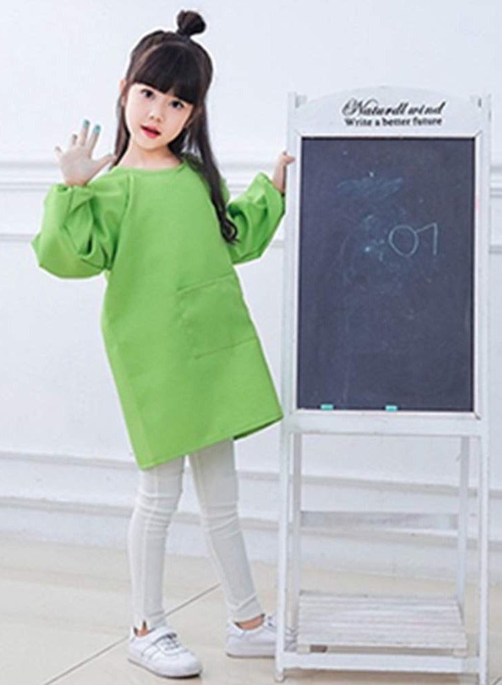 SYOSI Kids Art Smocks Childrens Toddler Waterproof Polyester Fabric Art Aprons with Long-sleeved and Pockets Play Apron for Painting Eating Craft Clay Water Play (Green) - Image 4