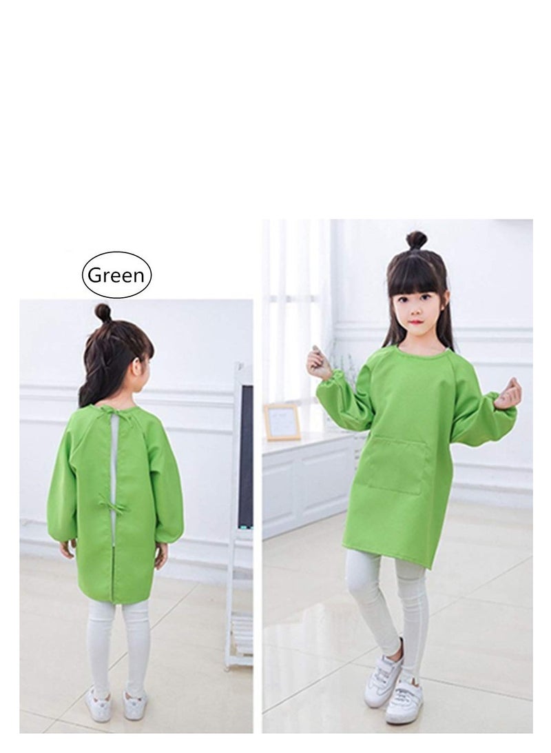 SYOSI Kids Art Smocks Childrens Toddler Waterproof Polyester Fabric Art Aprons with Long-sleeved and Pockets Play Apron for Painting Eating Craft Clay Water Play (Green) - Image 5