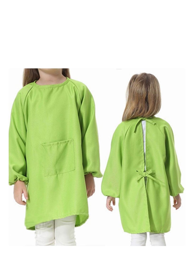 SYOSI Kids Art Smocks Childrens Toddler Waterproof Polyester Fabric Art Aprons with Long-sleeved and Pockets Play Apron for Painting Eating Craft Clay Water Play (Green) - Image 2