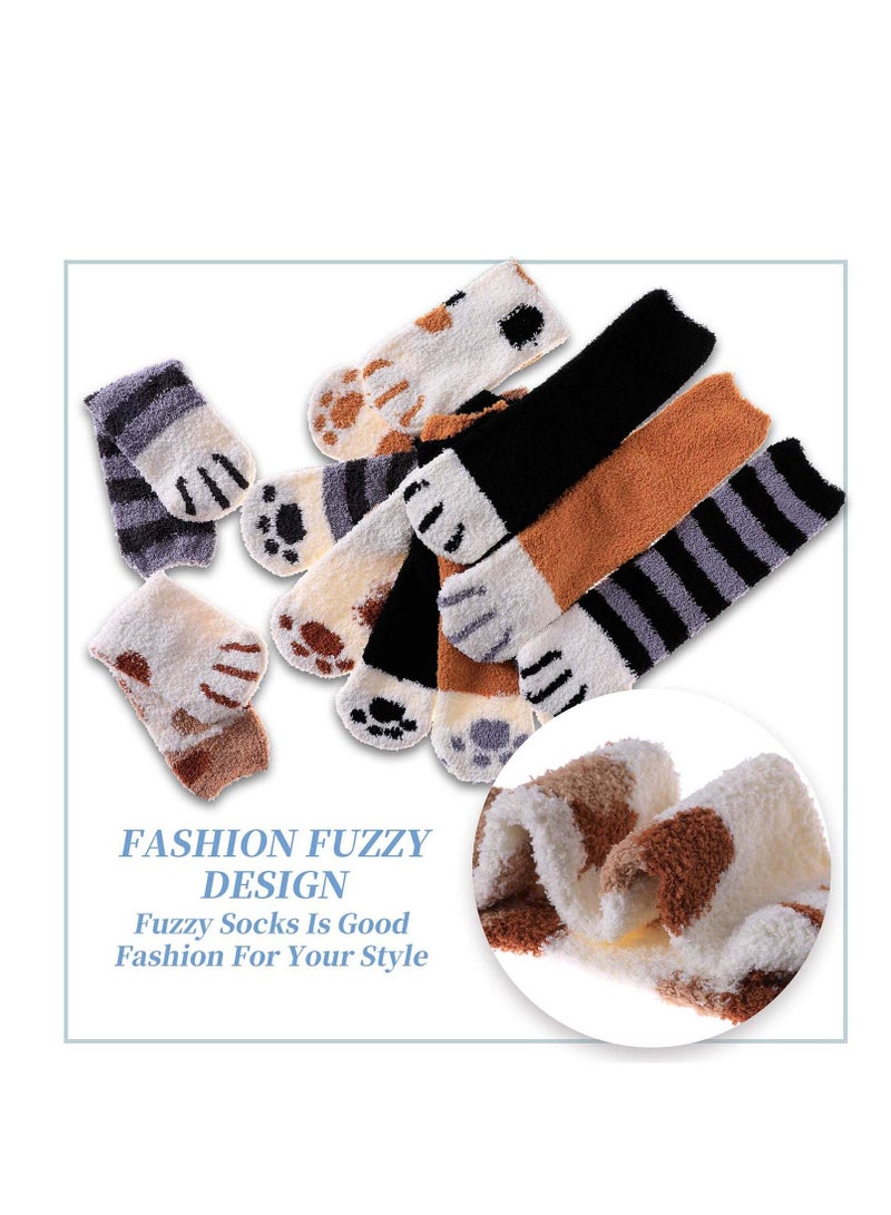 KASTWAVE Women Warm Super Soft Socks, Animal Designe Microfiber Slipper Socks, Casual Home Sleeping Fuzzy Cozy Sock, Cozy Slipper Cute Cat Claw Soft for Womens Indoor Warm Fuzzy Sleeping Socks 6 Pairs  - Image 4