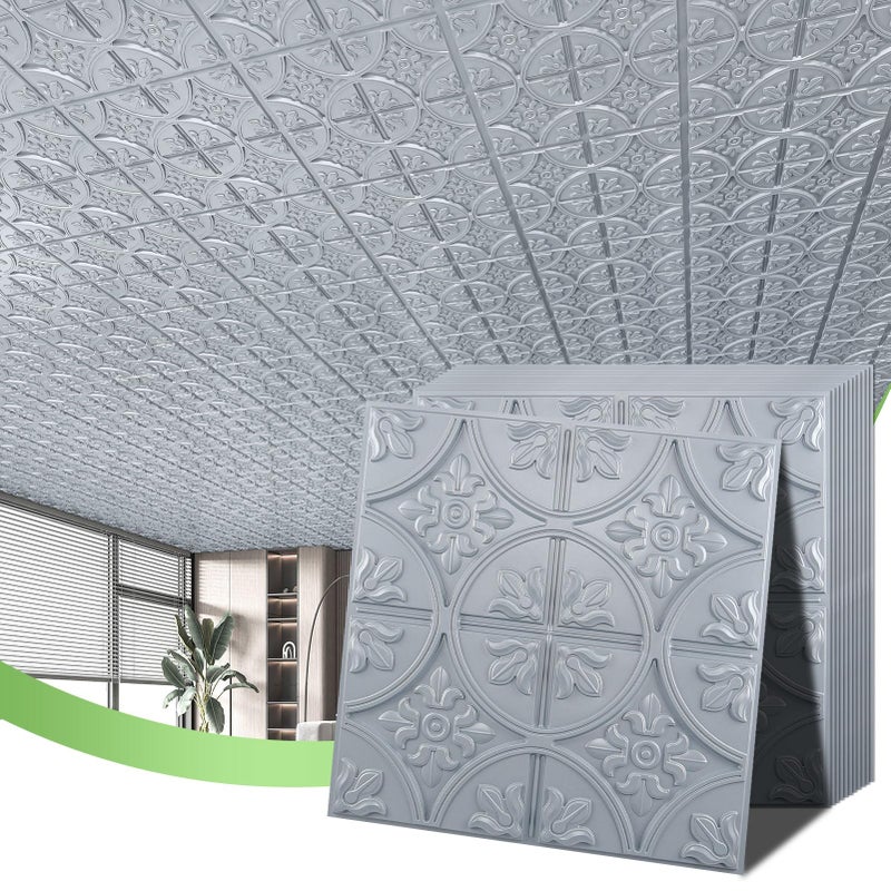 Art3d Drop Ceiling Tiles 2x2, Glue-up Ceiling Panel, Fancy Classic Style in Gray - Image 1