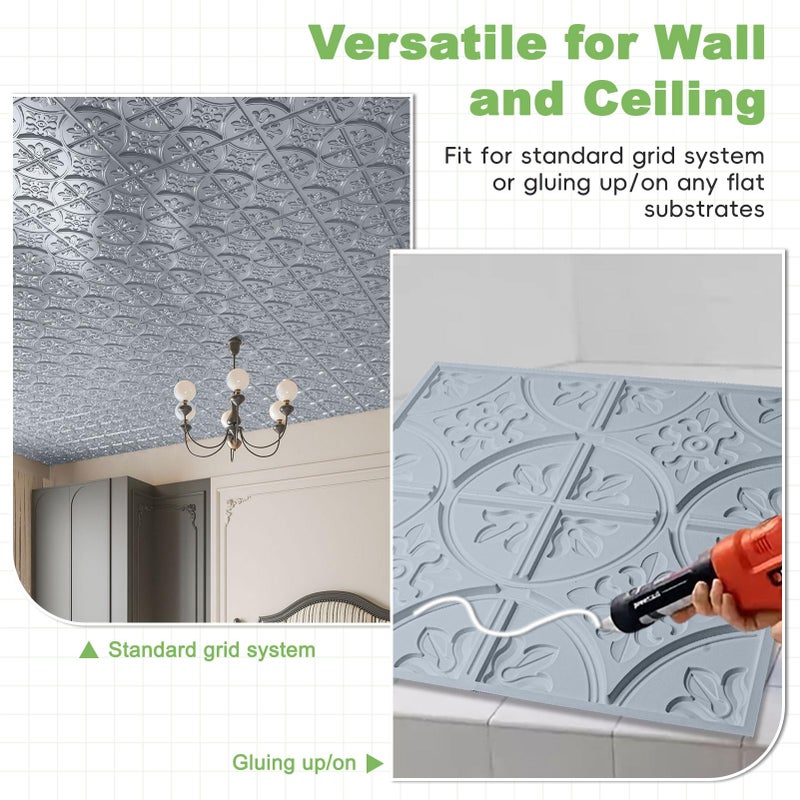 Art3d Drop Ceiling Tiles 2x2, Glue-up Ceiling Panel, Fancy Classic Style in Gray - Image 5