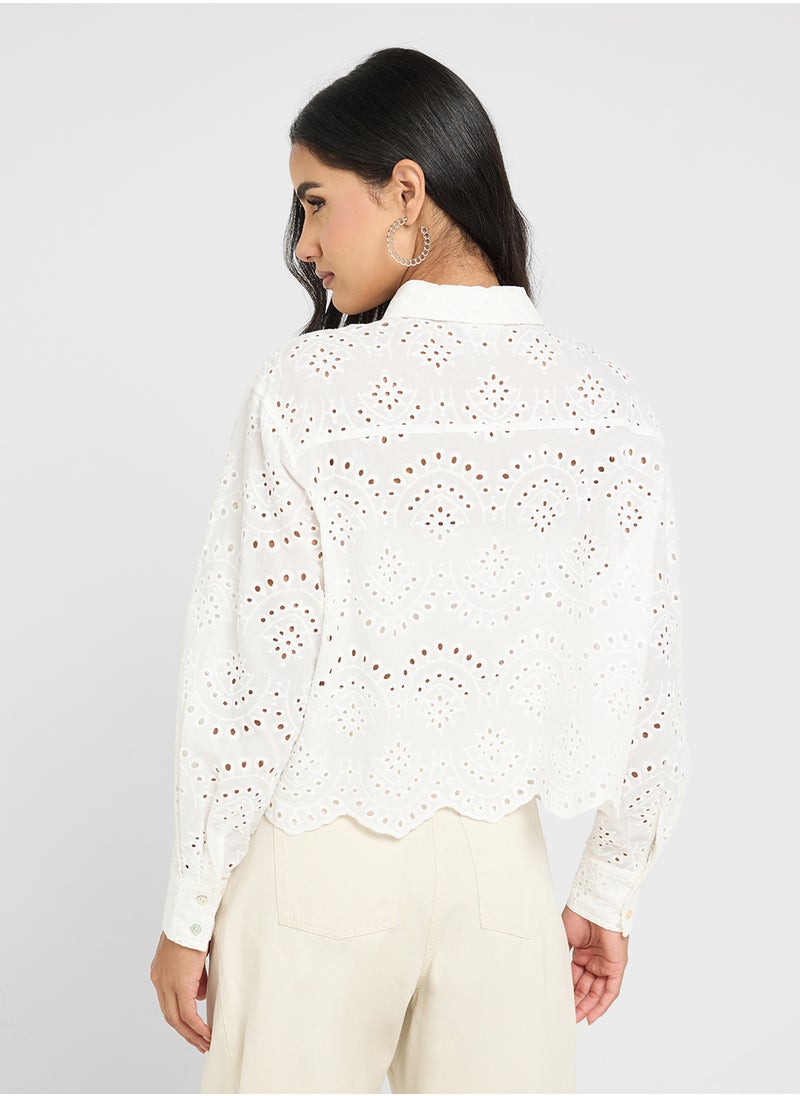 ONLY - Scallop Hem Eyelet Detail Shirt - Image 1