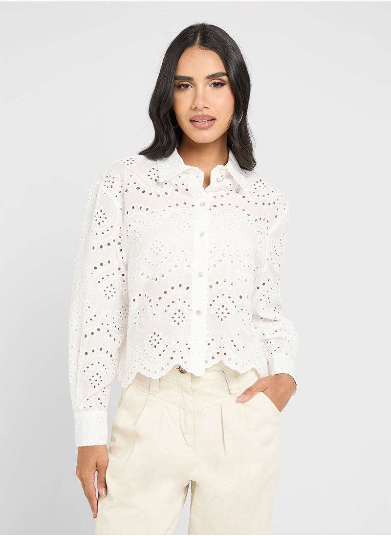 ONLY - Scallop Hem Eyelet Detail Shirt - Image 1