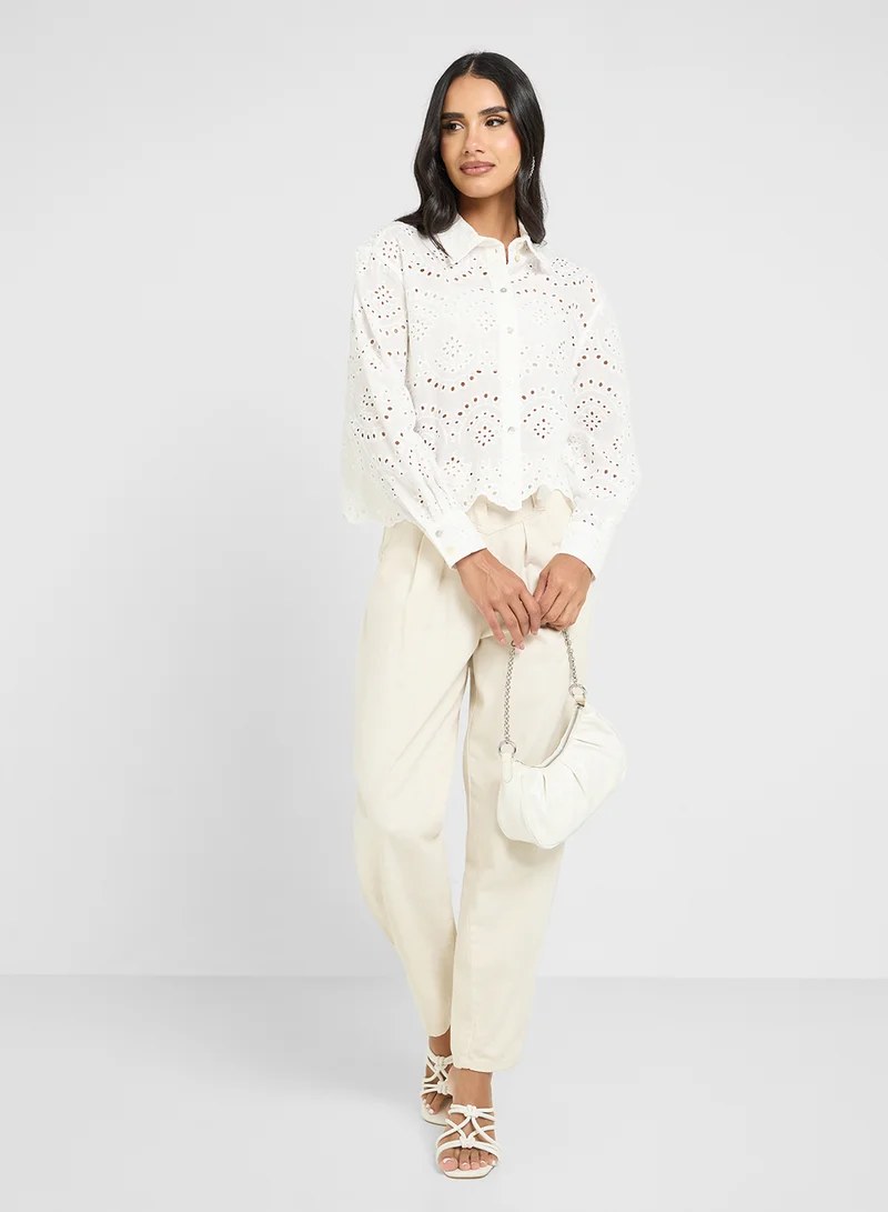 ONLY Scallop Hem Eyelet Detail Shirt