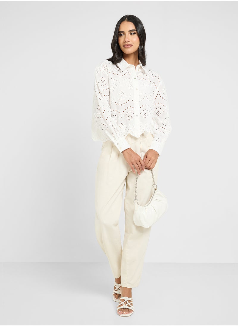 ONLY - Scallop Hem Eyelet Detail Shirt - Image 1