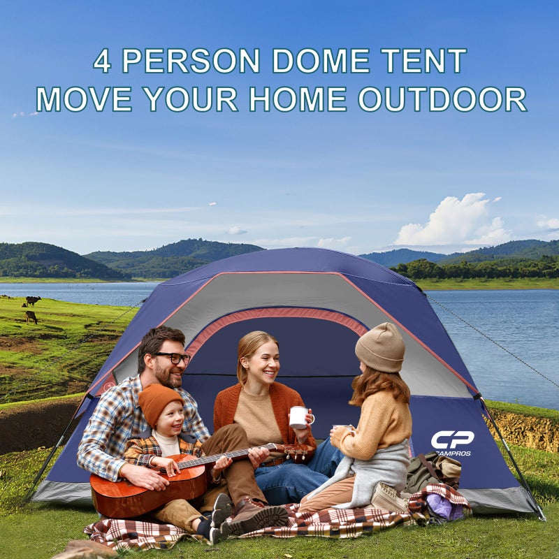 CAMPROS CP 4 Person Tent, Dome Tents for Camping with Rainfly, Waterproof Camping Tent Easy Set Up, Portable Family Tent with Large Mesh Window & Carry Bag for Outdoor Hiking - Image 4