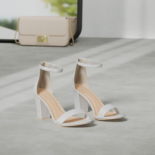 TOP Moda Hannah-1 Ankle Strap Dressy High Heel Sandal, Non-slip Sole, For Wedding, Party, Prom, Evening Wear, or Any Occasion, Sleek Style Block Heel Sandals, Silver Glitter, 6.5 - Image 2