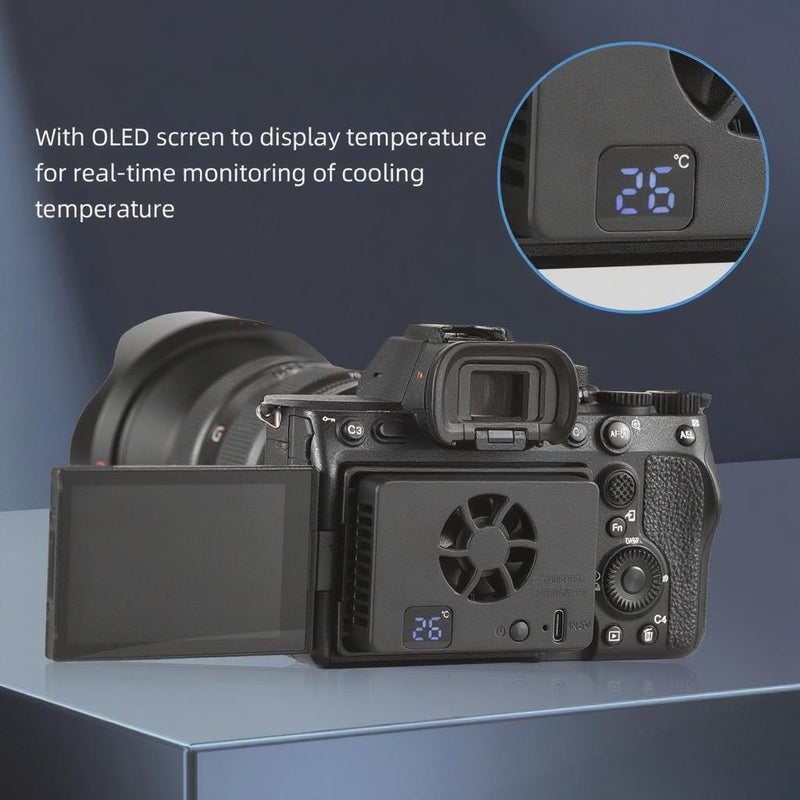 FS-06 Camera Cooling Fan External Cooling System with OLED Display 8pcs Mounting Adapter Plates Replacement for Sony A7M4/ZVE1/A6700/A7C2/ZV-E10/ZV1/A7C/FX30/A7S3, for Canon - Image 3
