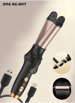 [Upgrade] 2 In 1 Wireless Hair Curling Irons, Portable Mini Ceramic Ionic Straightening Comb and curler 2 in 1, Thermal Brush 30s Fast Heating & 3 Temp Settings & Anti-Scald