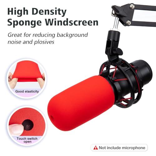 SUNMON Red Pop Filter for HyperX QuadCast - Microphone Cover Foam Noise Reduction, Hyper x Pop Filter Improved Sound Quality, Mic Windscreen Compatible With HyperX QuadCast S Microphone - Image 3