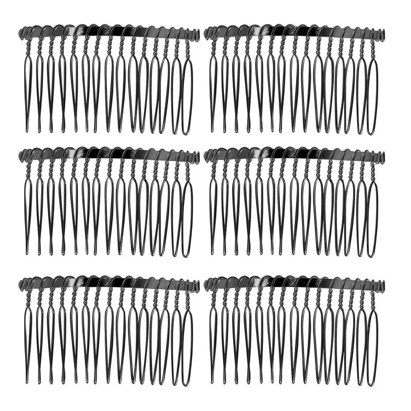 Senkary 10 Pieces Metal Hair Comb Clip Wire Wedding Bridal Veil Combs for Women 15 Teeth Black