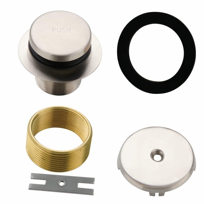 TUB DRAIN TIP TOE BATHTUB DRAIN CONVERSION KIT ASSEMBLY BRUSHED NICKEL REPLACEMENT BATH DRAIN TRIM KIT WITH SINGLE HOLE OVERFLOW FACEPLATE AND UNIVERSAL FINECOARSE THREAD ASSEMBLY