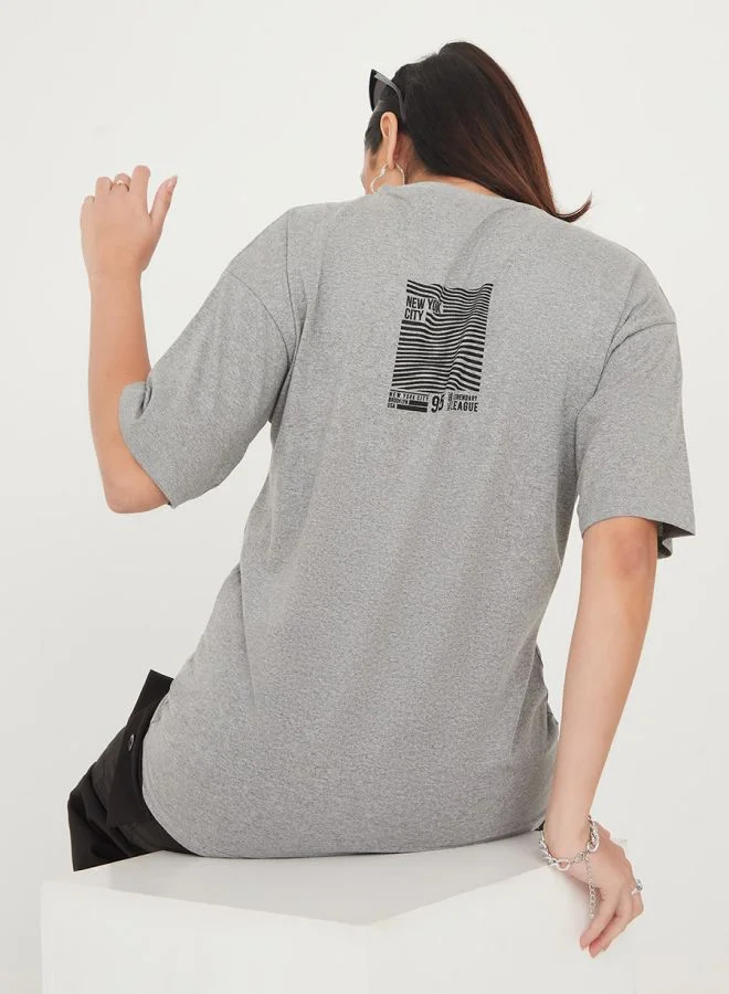 Styli Dropped Shoulder Bravery Courage Slogan Longline T-Shirt