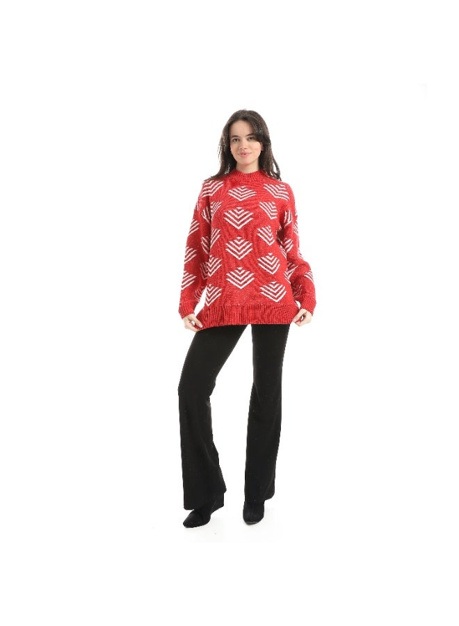 سيزار بلوفر صوف حريمي برقبة دائرية ومزود بنقوش - Image 4